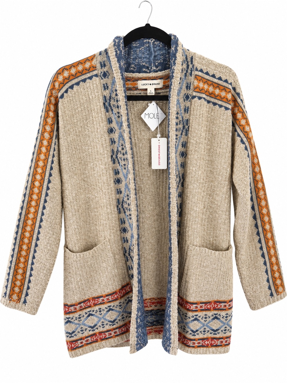 Lucky Brand NWT Fair Isle Long Open Cardigan Sweater Size L